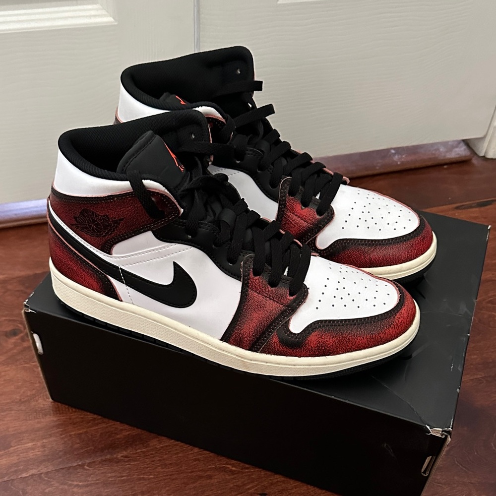 Jordan Mid Sneakers - Red, Black, and White